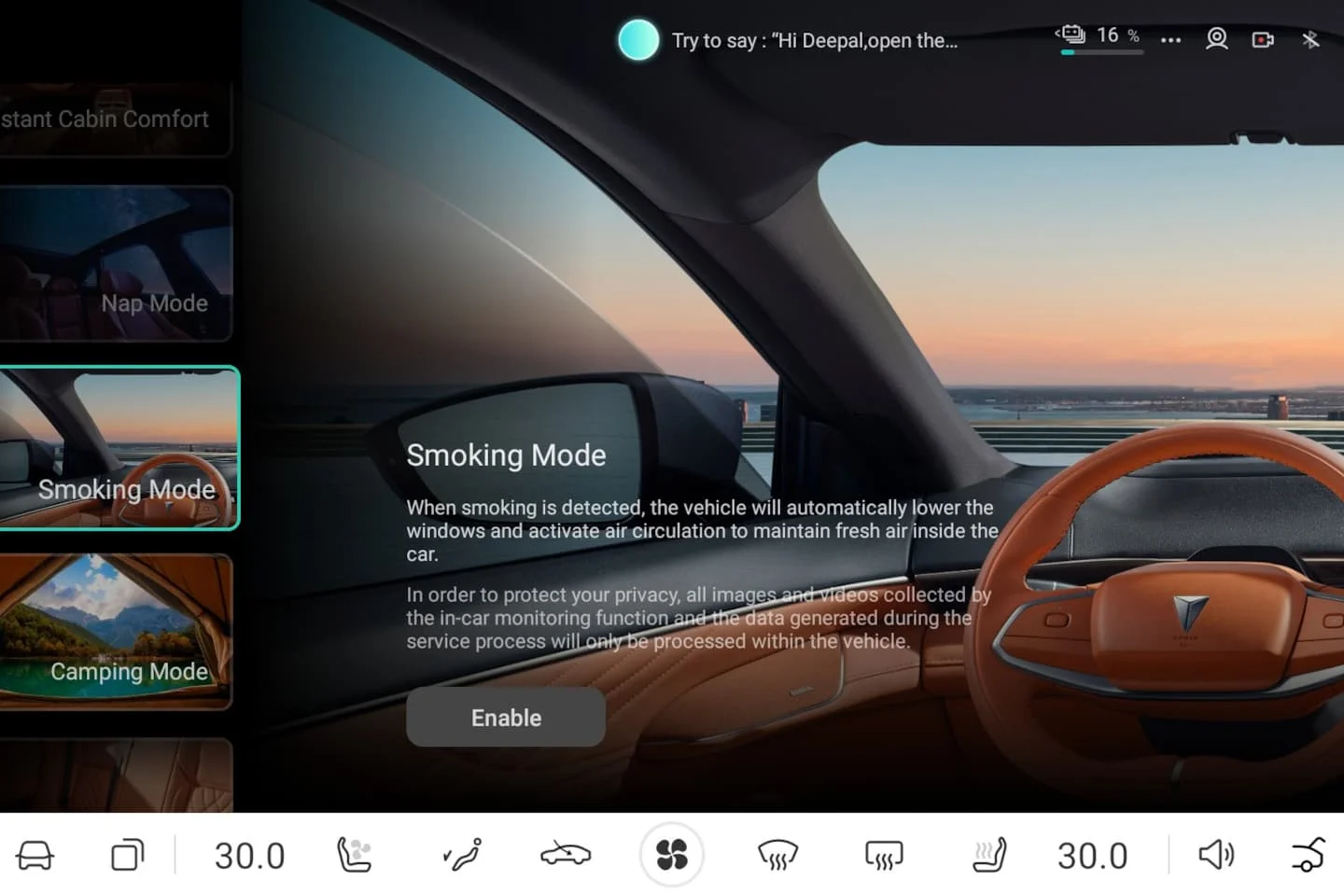 Changan Deepal S07 – Deepal OS — Smoking Mode in scenariji kabine
